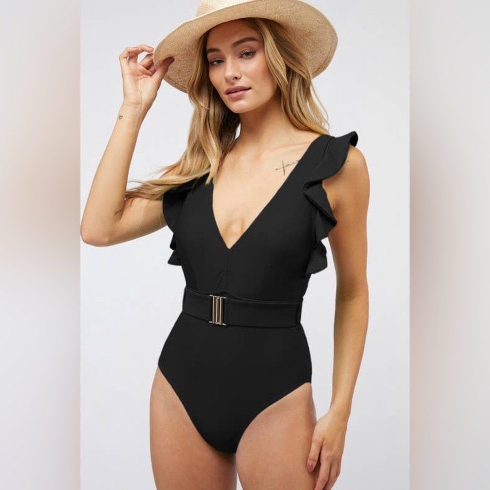 Black belted swim suit